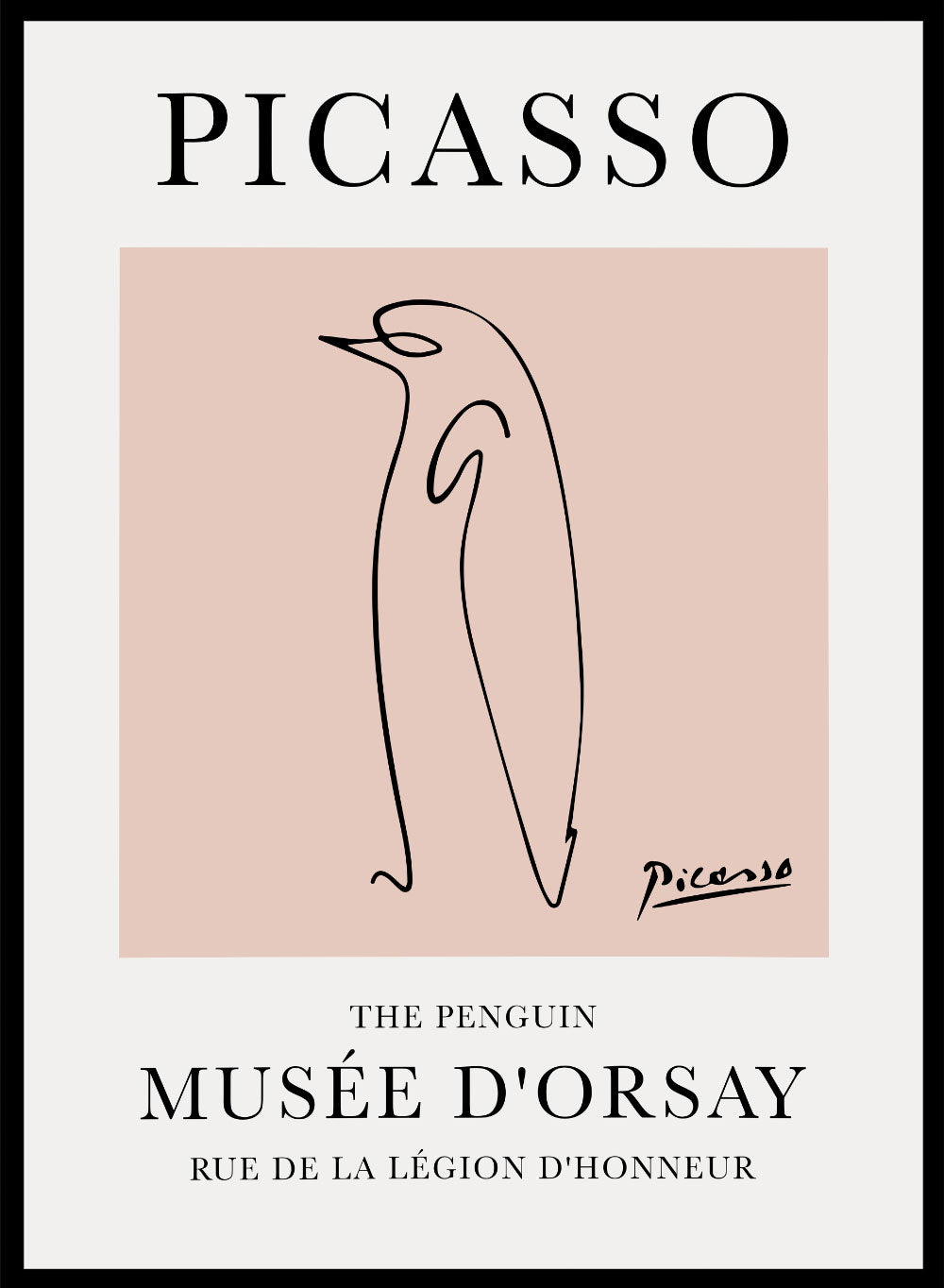 Featuring Pablo Picasso's Artwork The Penguin (Esquisse D'un Pingouin), this signed serigraph wall art print showcases outline of a penguin sketch line drawing against colorful background. Featuring abstract one line art, this vintage exhibition poster from Musée d'Orsay is perfect for any boho, retro, minimalist space.