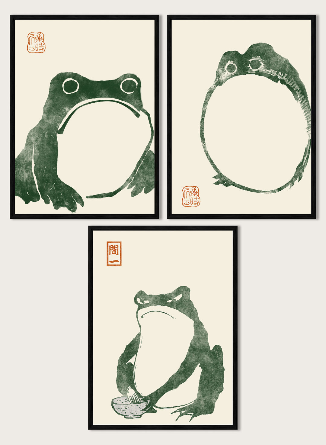 Matsumoto Hoji Japanese Frogs (Green) Set of 3 Art Prints