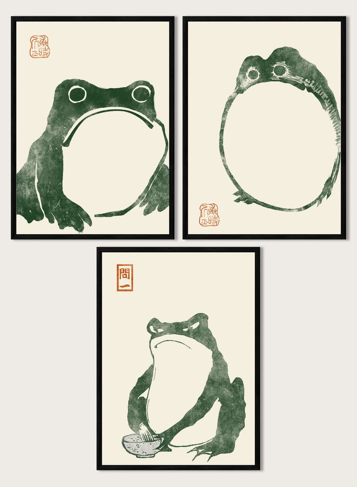 Matsumoto Hoji Japanese Frogs (Green) Set of 3 Art Prints