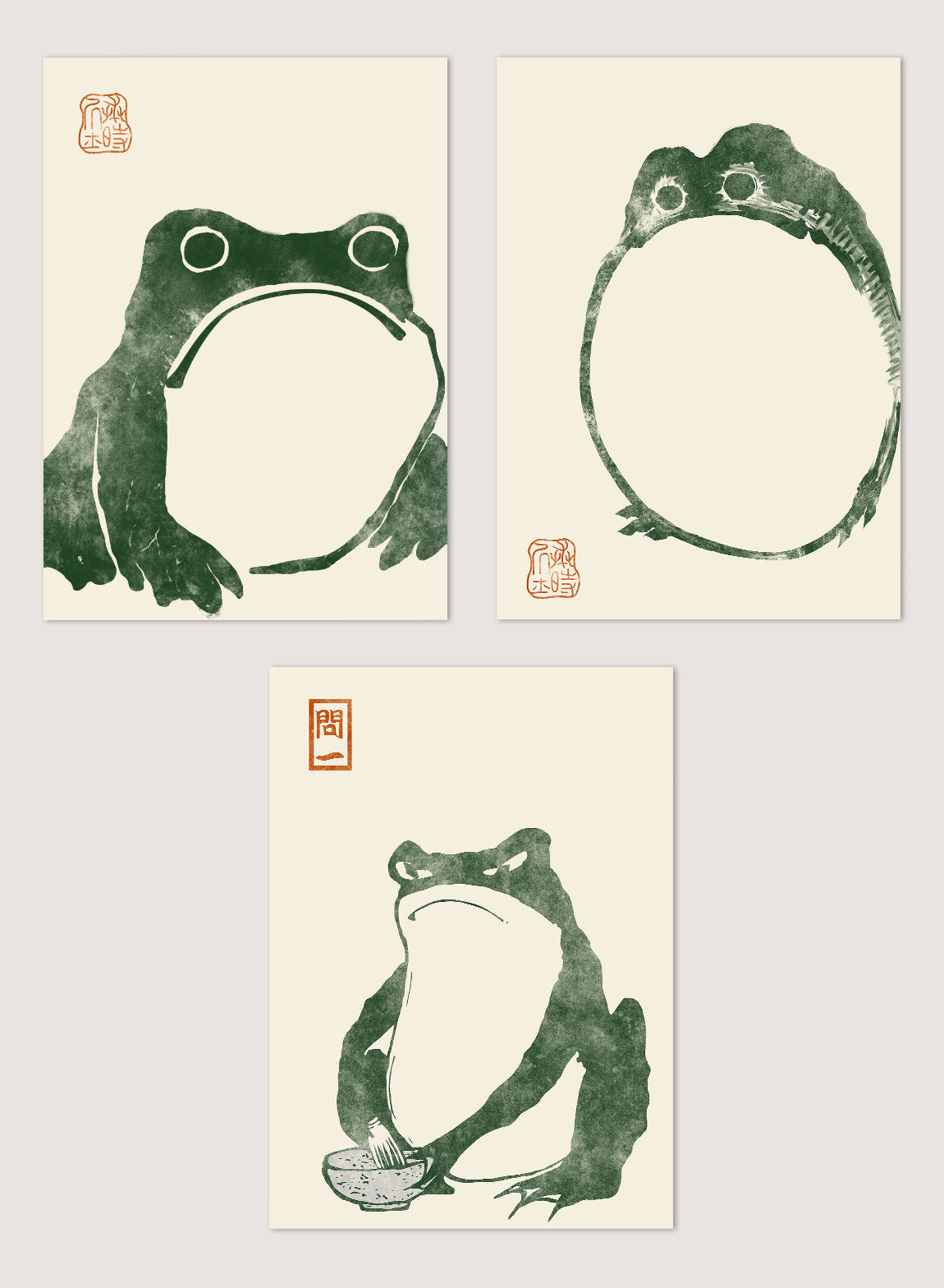 Japanese Frog Matsumoto Hoji 松本奉時 Toad Set of 3 Woodblock Art