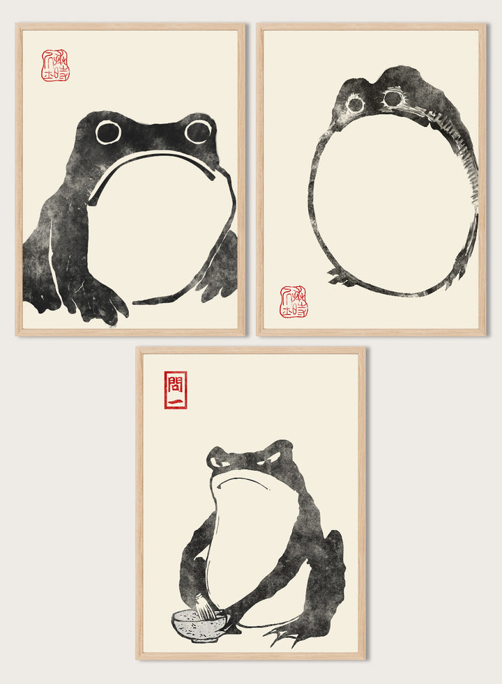 Matsumoto Hoji Japanese Frogs (Black) Set of 3 Art Prints