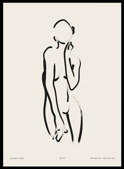 Minimalist Woman Figure Line Art Print | Modern Abstract Wall Poster, Contemporary Girl Pose Illustration, Neutral Line Drawing