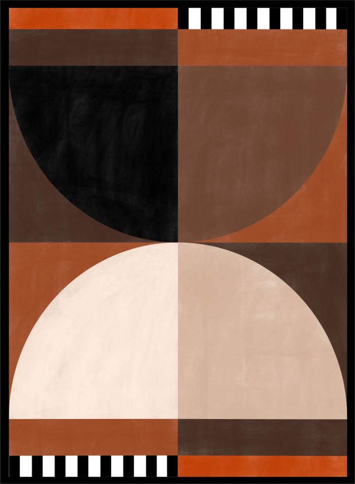 Shop Modern Earth Geometry by Elena Ristova, a set of 2 modern abstract wall art prints posters featuring circles, triangles, stripes, and warm earthy tones.