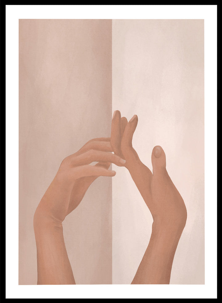 Elegance in Motion by City Art is a modern abstract figure art print featuring expressive hands and soft neutral tones. A contemporary wall poster from the It’s All Love collection.