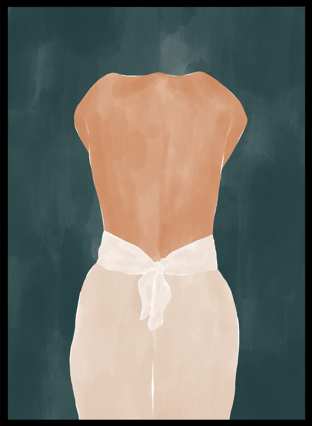 Backside by Ivy Green is a modern female figure art print with rich green tones and minimal style. Premium fine art print with optional wood framing.