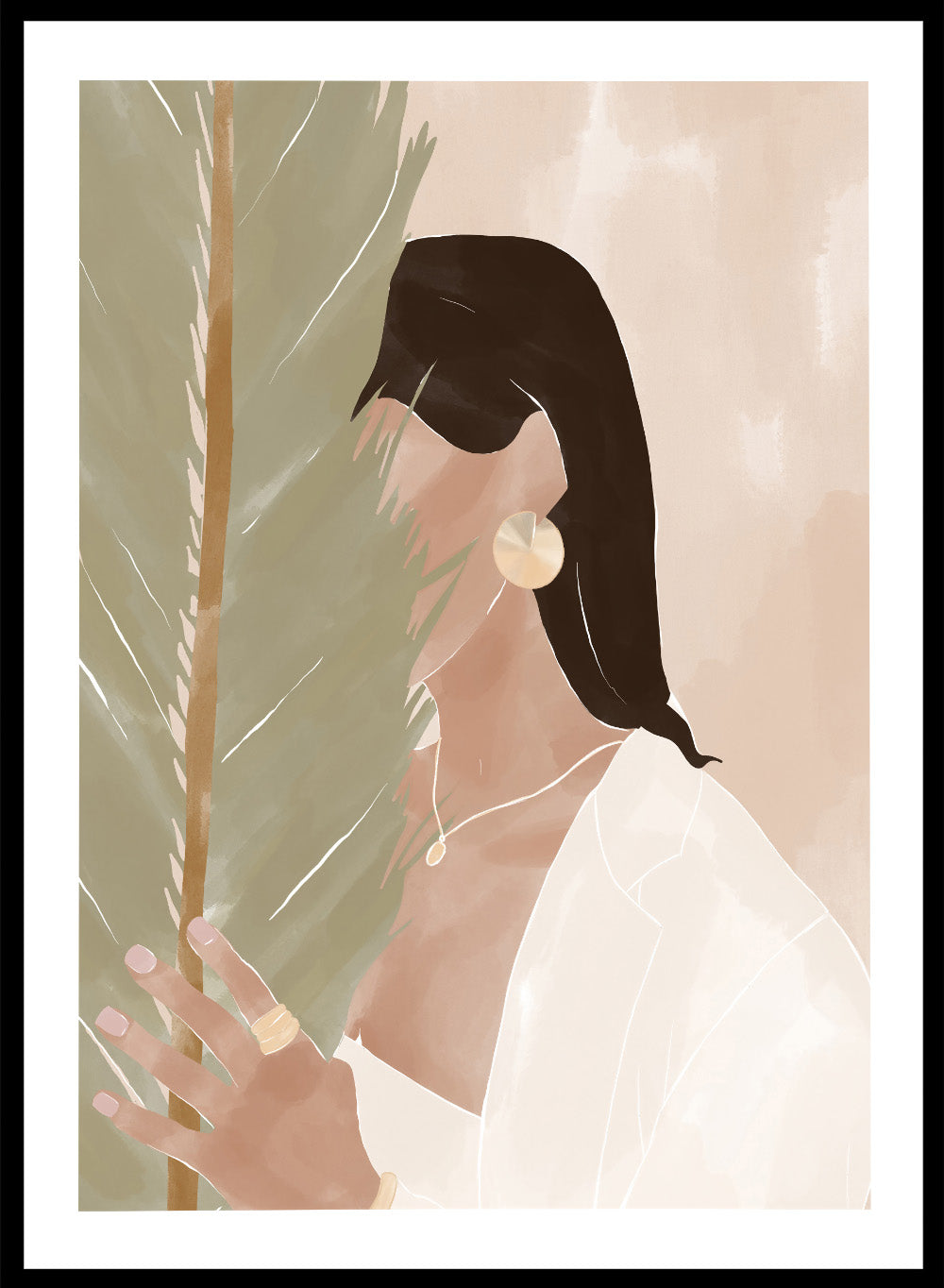 Plant Girl by Ivy Green is a modern illustration art print featuring a woman and soft botanical elements. Premium fine art print with optional wood framing.