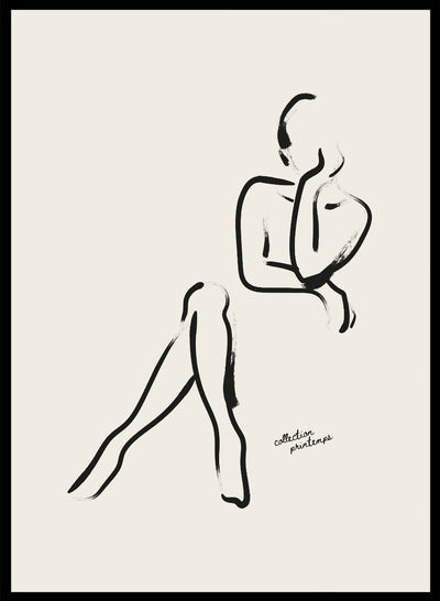 One Line Modern Girl Silhouette Line Art Print | Single Line Figure Drawing Poster, Minimalist Abstract Sitting Woman Line Art 