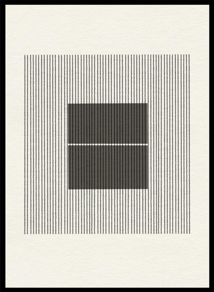 Black and white geometric design with lines and squares on a plain background. Line Harmony by The MIUUS Studio is a fine art print and wall poster featuring abstract linework, geometric balance, and minimalist black and white design.