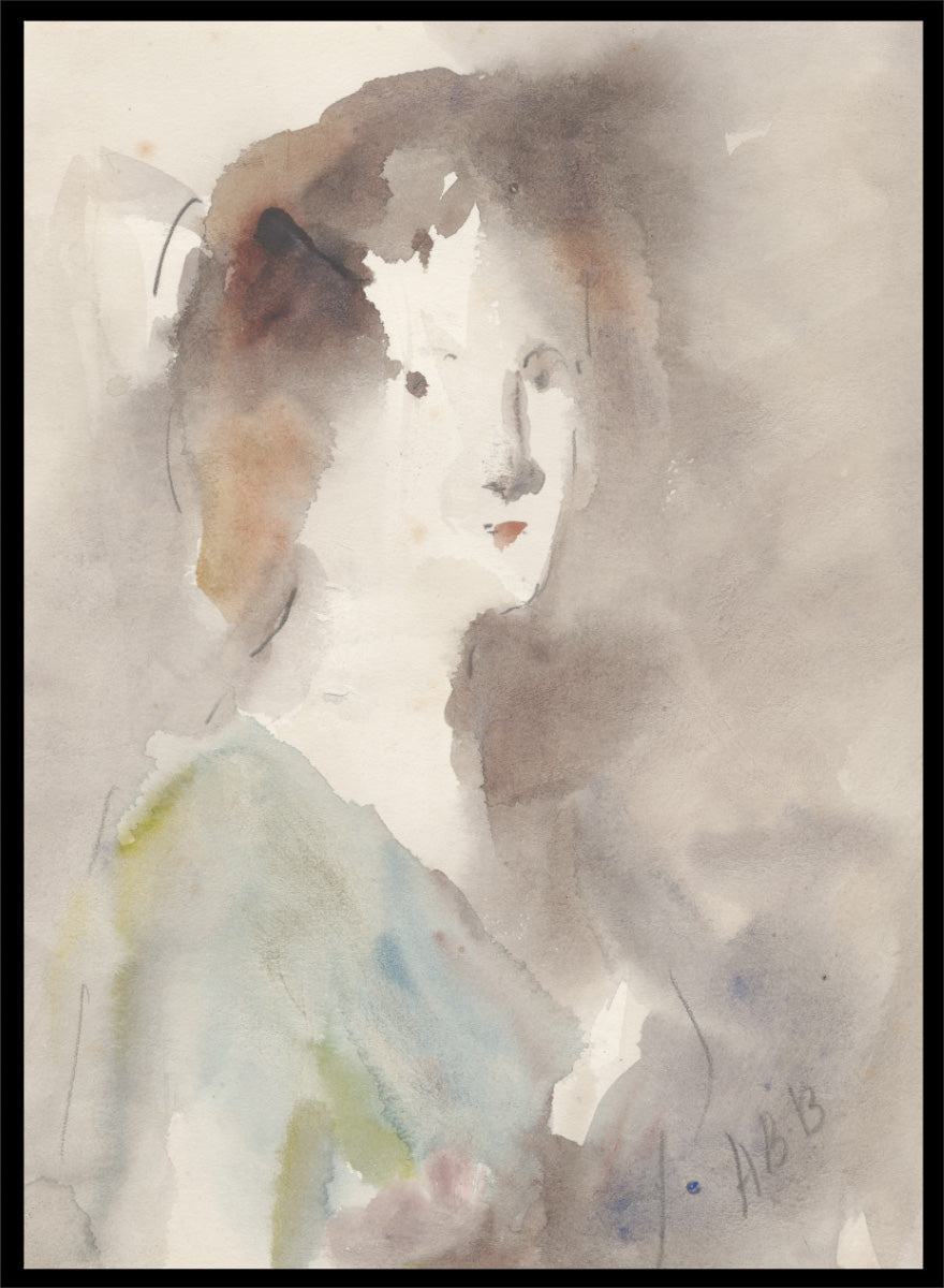 A watercolor portrait painting of a woman&