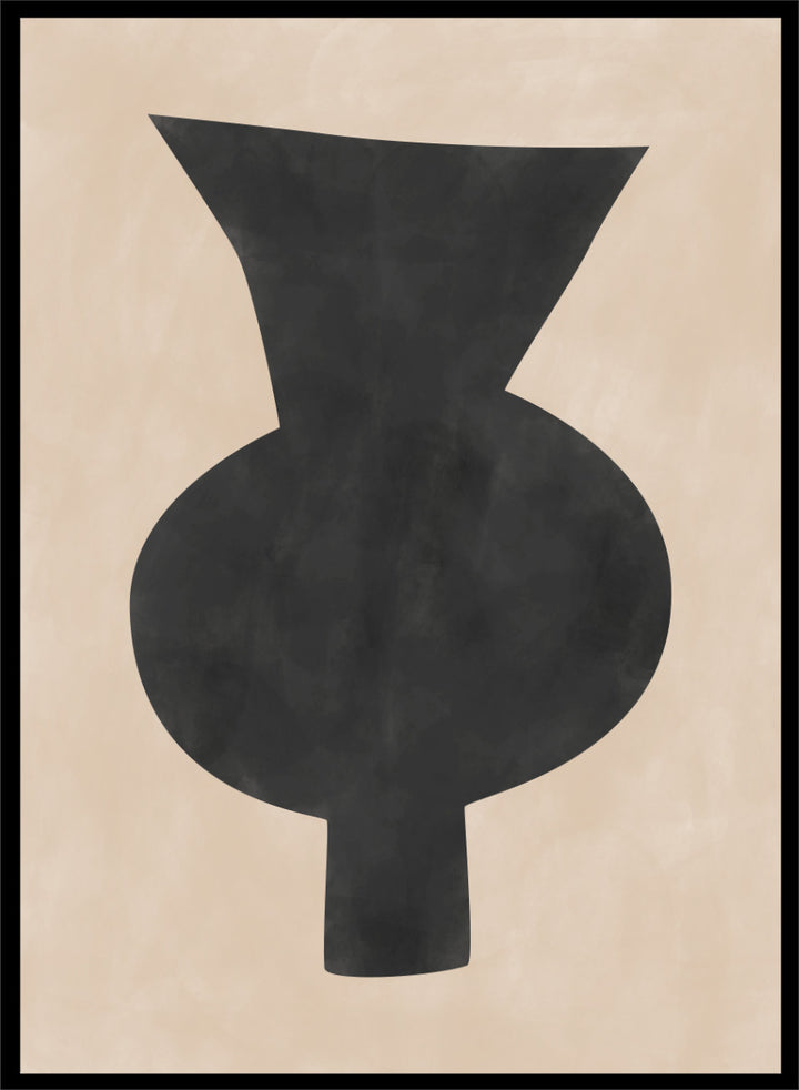 Shop Abstract Black Vase by Elena Ristova, a modern minimalist wall art print poster featuring an oversized black vase silhouette on a soft beige background.