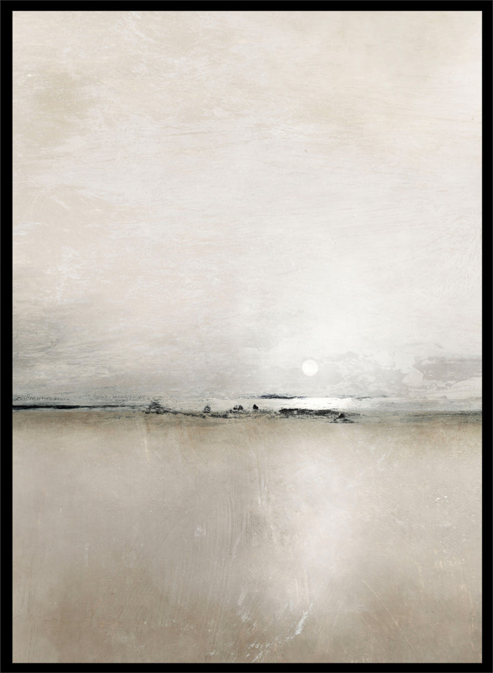 Shop Sunlight Bay by Dan Hobday, a set of 2 minimalist landscape wall art prints posters featuring a soft horizon, open water, and warm brown and cream tones.
