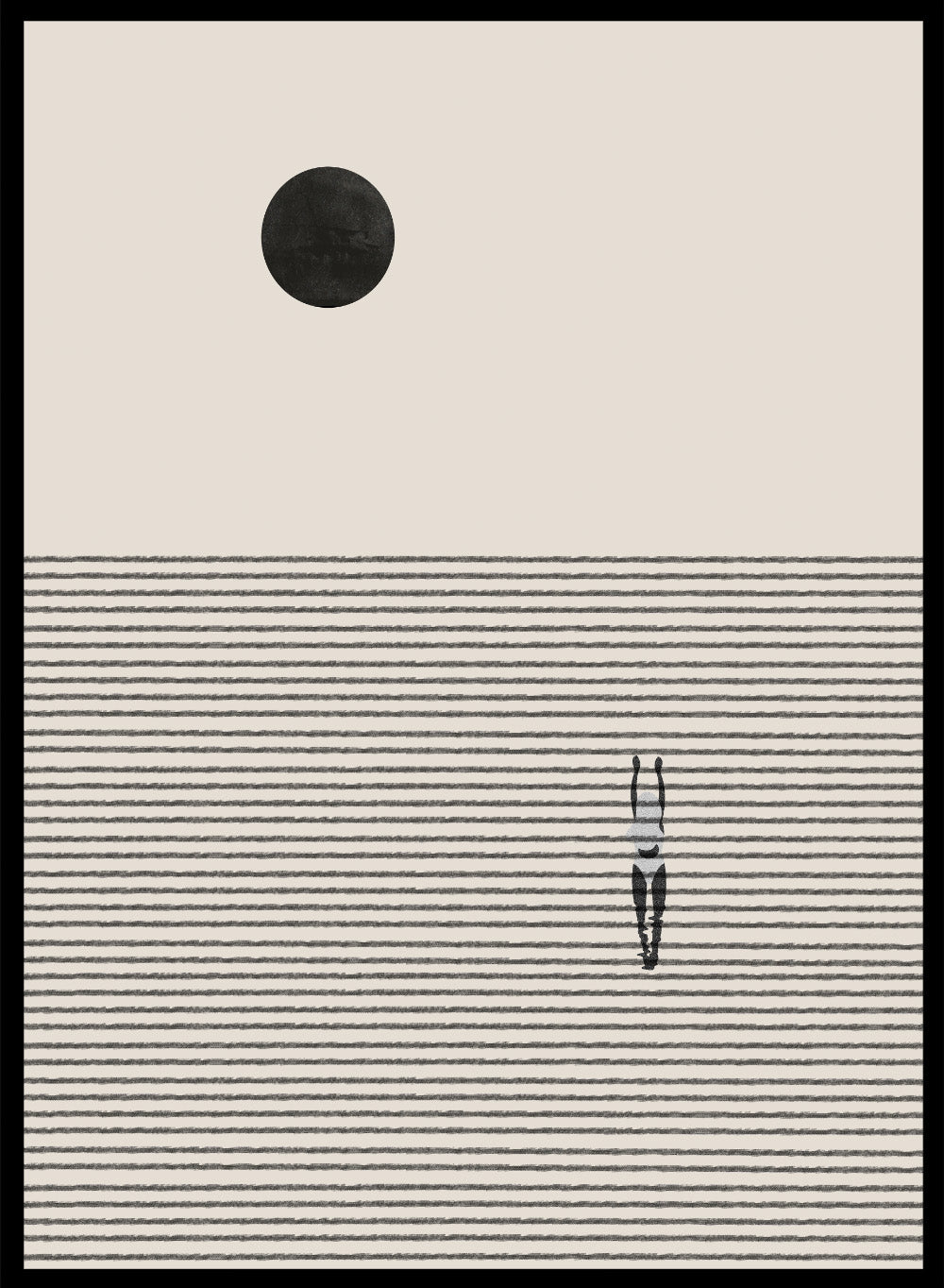 Minimalist abstract wall art print by The MIUUS Studio. Contemporary poster with line texture, celestial motif, and calm neutral tones.