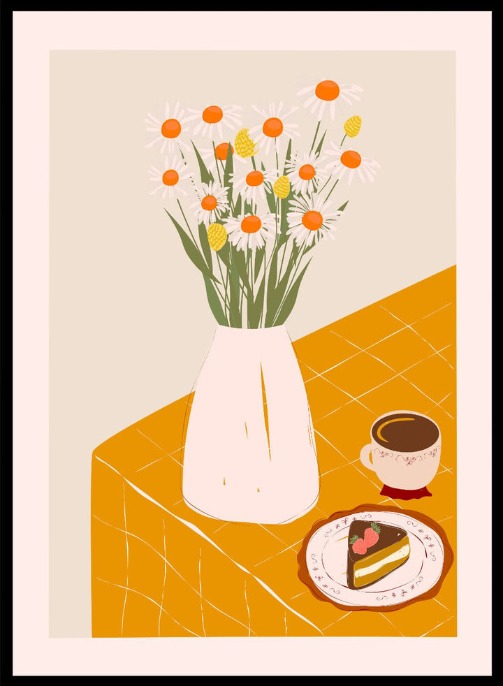‘Afternoon Coffee with Flowers’ Aesthetic Art Print_Sugar & Canvas