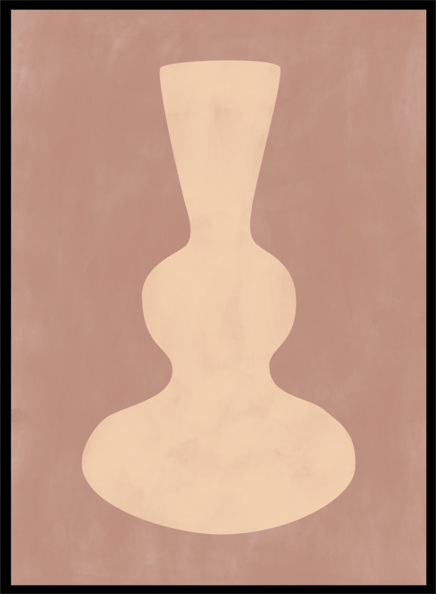 Shop Earthy Abstract Vase by Elena Ristova, a modern minimalist wall art print poster featuring a sculptural cream vase on a warm dusty brown background.