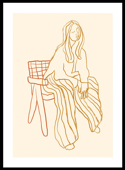 Striped Pants Woman Wall Art Print | Hand Drawn Minimalist Girl Illustration, Contemporary Modern Fashion Poster, Aesthetic Line Art 