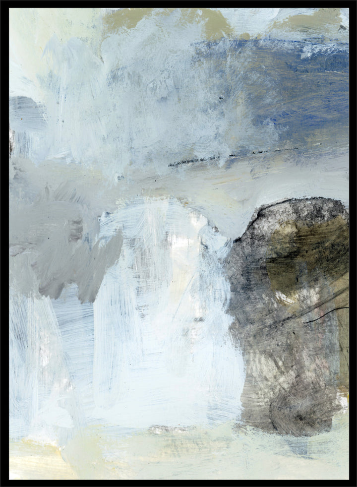 Shop Blue by Dan Hobday, a contemporary abstract art print in soft blue, white, and gray with layered texture and a clean, modern look.