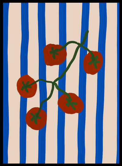 Contemporary Tomato Still Life Wall Art Print | Hand Painted Modern Fruit Poster, Red Kitchen Decor, Graphic Striped Food Illustration 