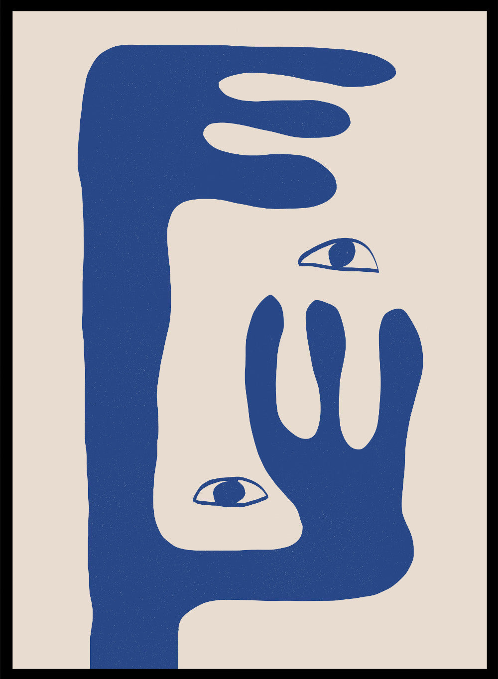 Abstract face art print by The MIUUS Studio featuring bold blue shapes and minimalist design. Contemporary modern wall art poster with graphic abstract portrait.