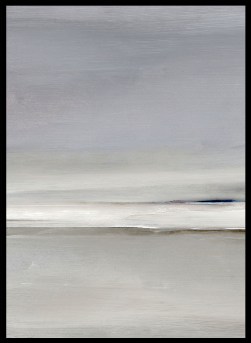 Shop Horizon by Dan Hobday, a set of 2 minimalist landscape wall art prints posters featuring soft gray seascapes, open water, and a quiet horizon.