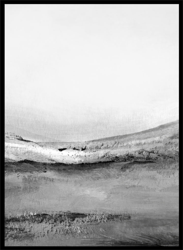 Shop Mono Landscape No.02 by Dan Hobday, a set of 2 black and white landscape wall art prints posters featuring layered hills and soft black and white tones.