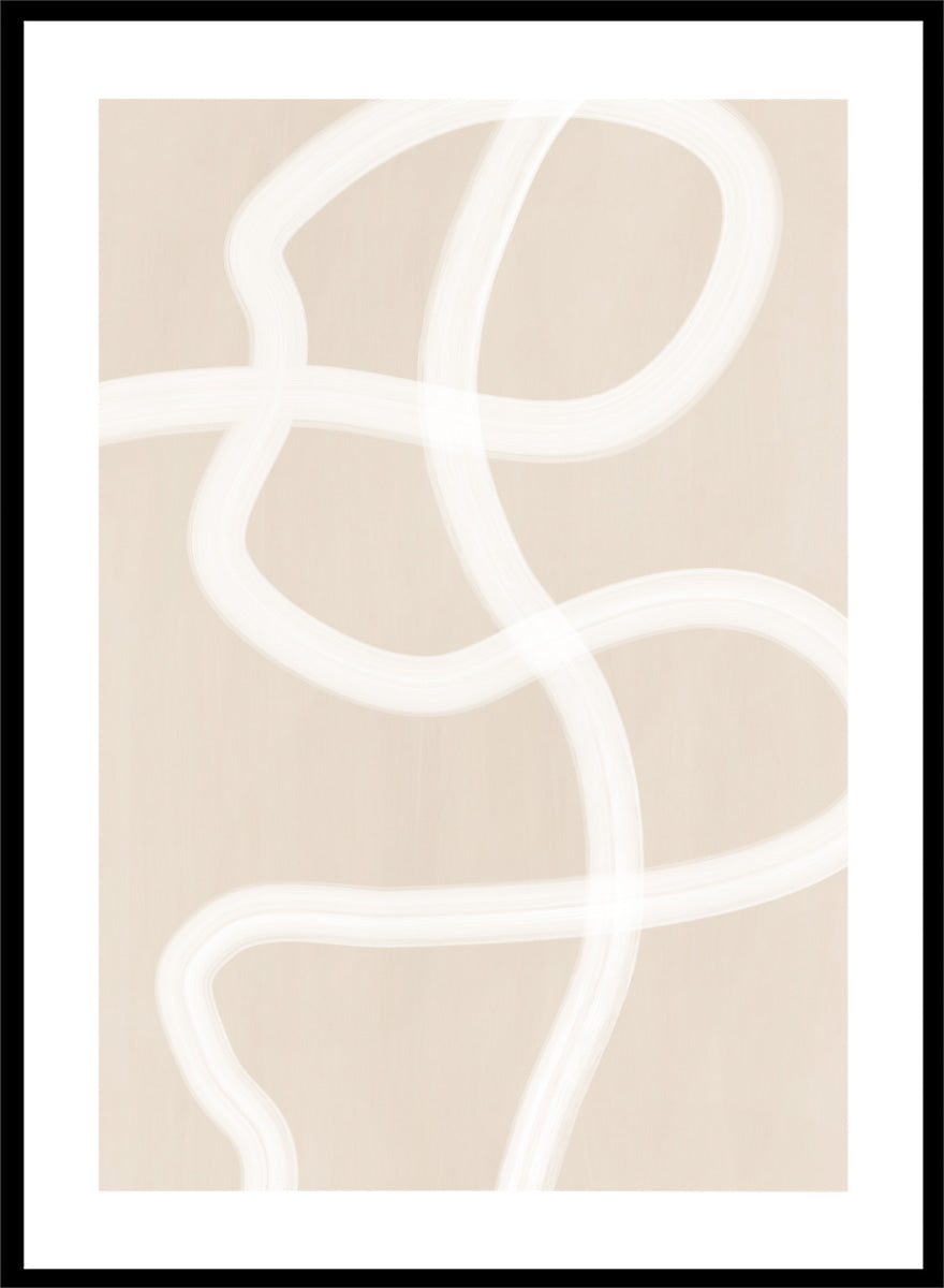 Shop Soft Abstract Flow by Elena Ristova, a neutral abstract wall art print poster featuring looping white brushstrokes on a warm beige background.