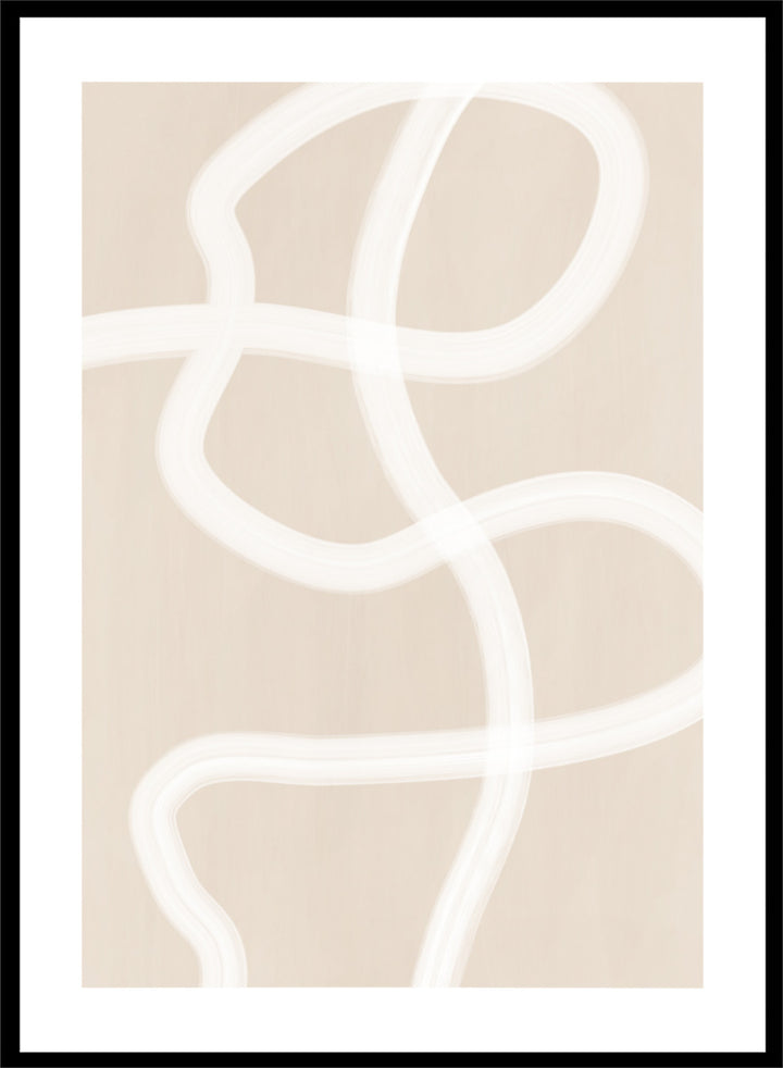 Shop Soft Abstract Flow by Elena Ristova, a neutral abstract wall art print poster featuring looping white brushstrokes on a warm beige background.