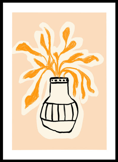 Abstract Orange Flowers Wall Art Print | Hand Drawn Modern Botanical Still Life, Contemporary Aesthetic Floral Poster, Summer Decor