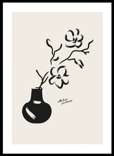 Minimalist Flower Vase Line Art Print | Modern Botanical Wall Poster, Abstract Contemporary Floral Minimalist Illustration Living Room