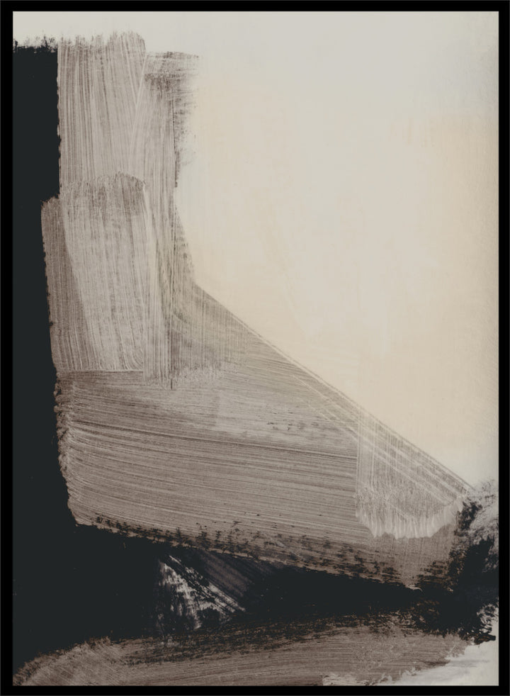 Shop Mellow No. 02 by Dan Hobday, a contemporary abstract art print featuring taupe, cream, and black forms with bold layered brush texture.