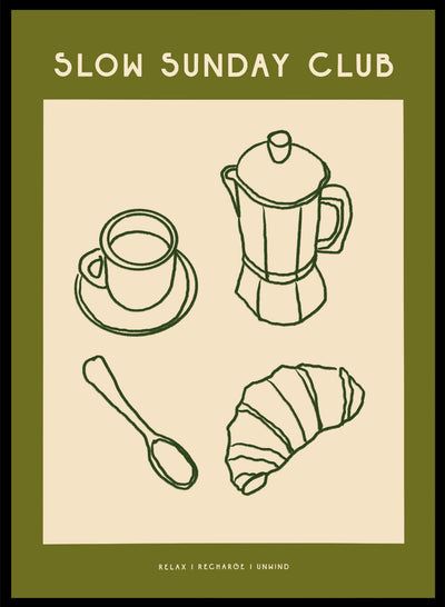 Coffee and Croissant Breakfast Wall Art Print | Hand Drawn Kitchen Illustration, Minimalist Modern Line Art Poster, Cozy Morning Decor