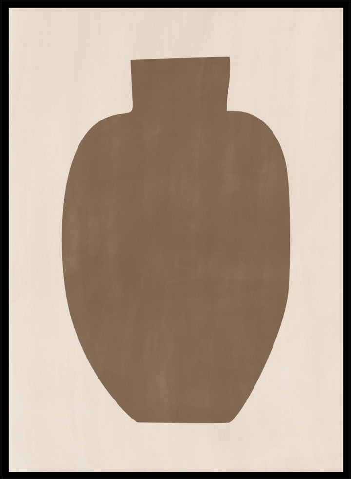 Shop Earthy Abstract Vase by Elena Ristova, a modern minimalist wall art print poster featuring an oversized brown vase silhouette on a soft cream background.