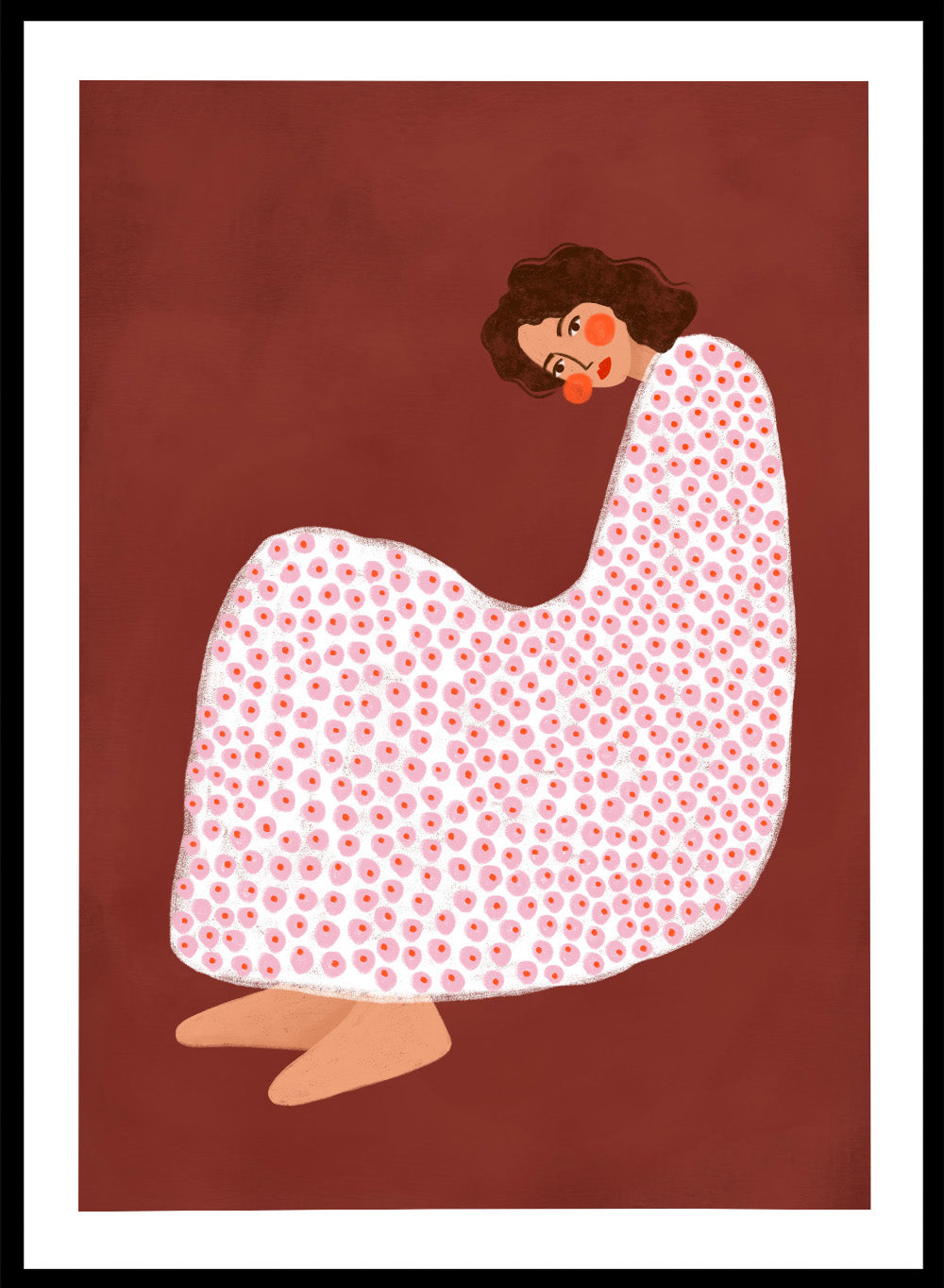 Woman in Polka Dot by Bea Müller is an officially licensed art print featuring a modern illustrated woman in a playful polka dot dress. Available framed or unframed.
