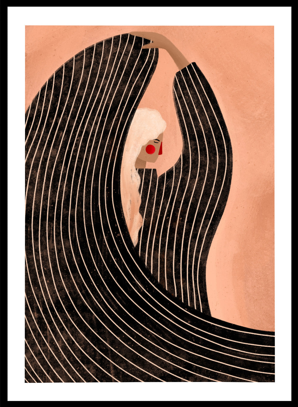 The Woman With the Black Dress by Bea Müller is an officially licensed art print featuring modern illustration, bold graphic shape, and refined color. Available framed or unframed.