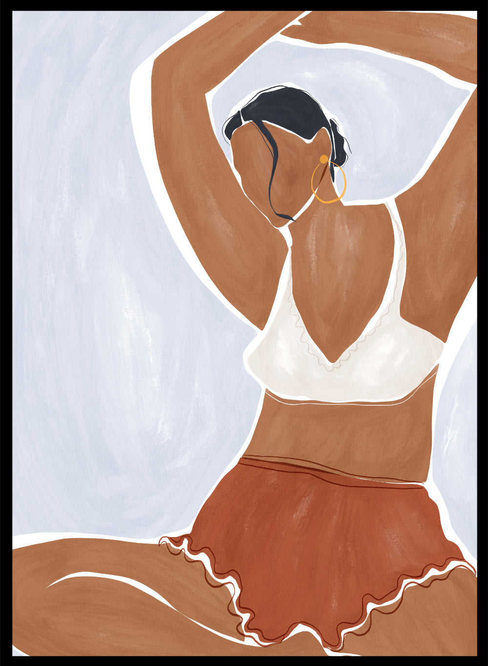Yoga in Bikini by Ivy Green is a modern illustration art print featuring a relaxed yoga pose and minimalist female figure. Premium fine art print with optional wood framing.