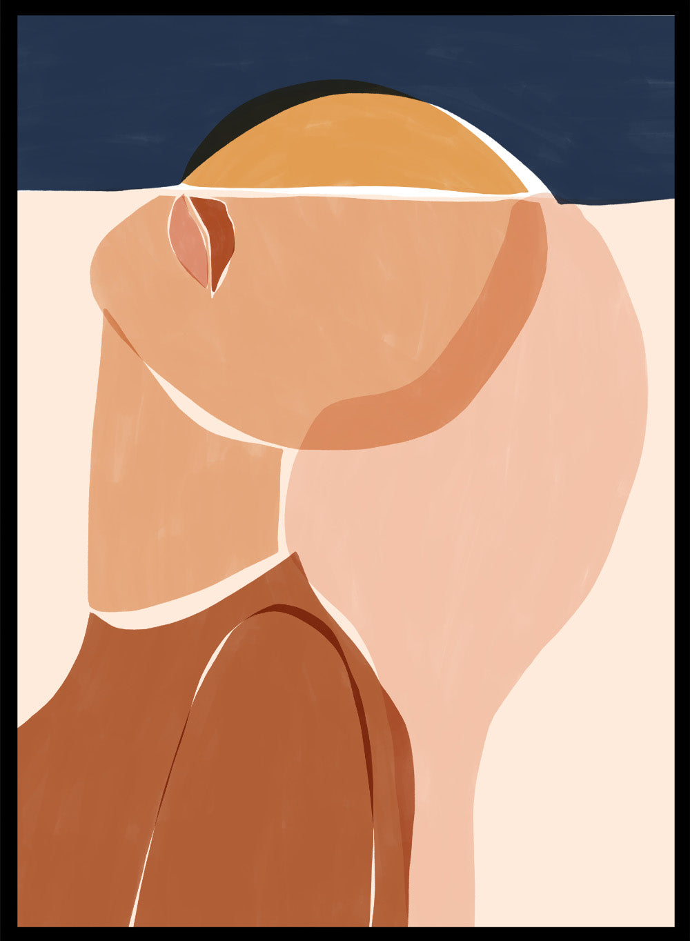 Half Face Half Sun by Ivy Green is a modern figurative art print featuring a minimal female portrait and sun motif. Premium fine art print with optional wood framing.