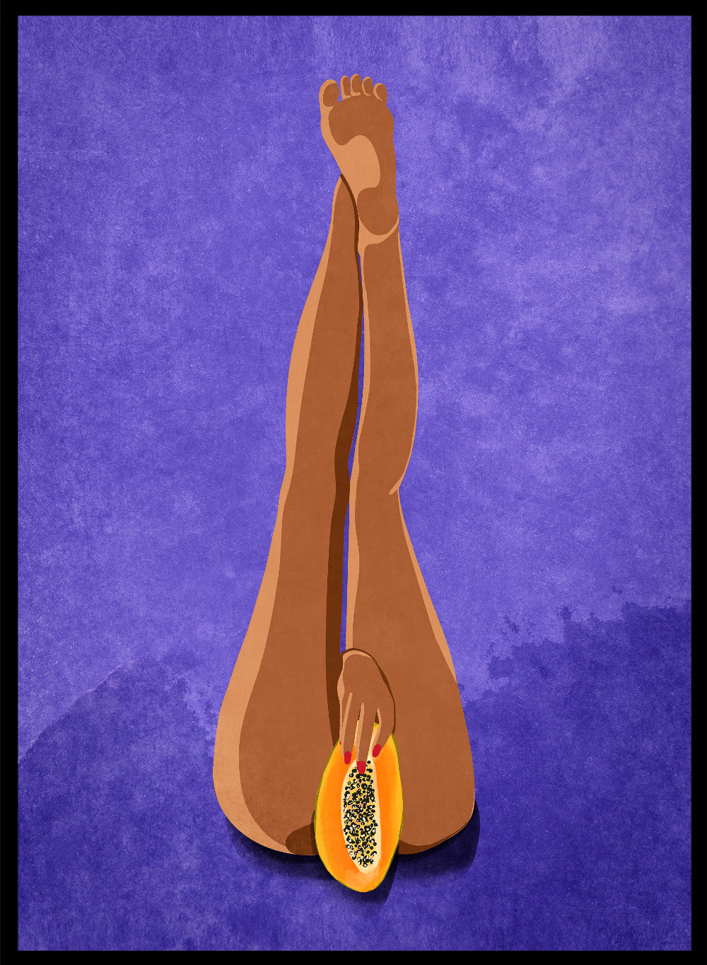 My Papaya by Raissa Oltmanns is a modern woman body art print featuring a bold papaya fruit illustration, playful legs portrait design, and statement wall poster.