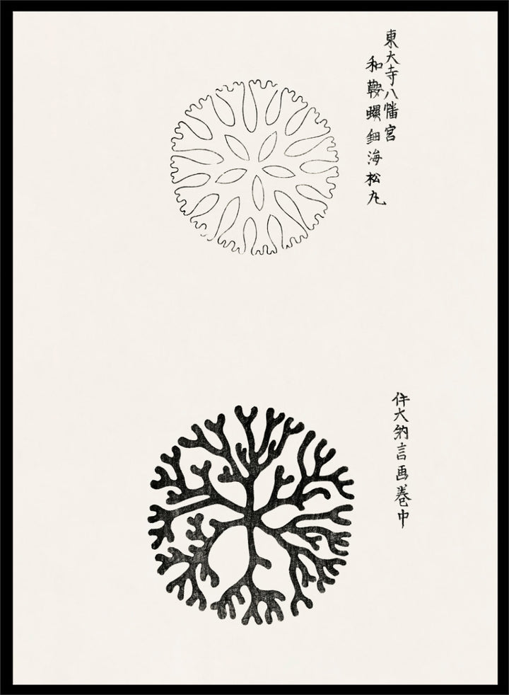 Mirumaru Yatsuo no Tsubaki by Taguchi Tomoki is a vintage Japanese woodblock art print featuring the traditional Mirumaru seaweed motif and original Japanese script.
