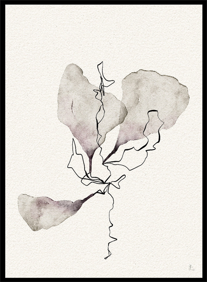 Shop Delicate Botanical Study by Ankie Kooi, a modern botanical wall art print poster with minimalist flower line art, abstract florals, soft taupe, and dusty lavender.