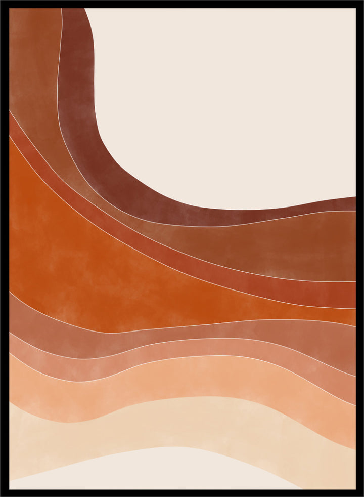 Shop Warm Desert Layers No.2 by Elena Ristova, a modern desert wall art print poster featuring flowing rust, peach, cream, and warm earthy layered shapes.