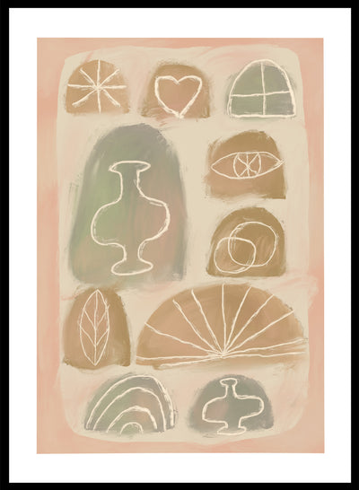 Abstract Symbols Shapes Wall Art Print | Hand Drawn Modern Pastel Poster, Contemporary Aesthetic Boho Design, Neutral Geometric Decor 