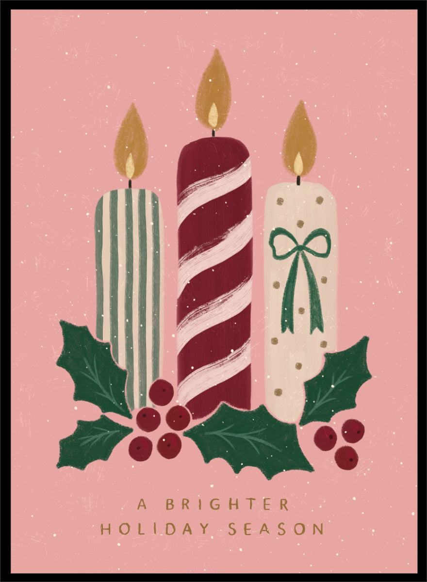 Shop Festive Holiday Candles by Katarzyna Gąsiorowska, a Christmas wall art print poster with candles, holly, berries, and festive holiday charm.