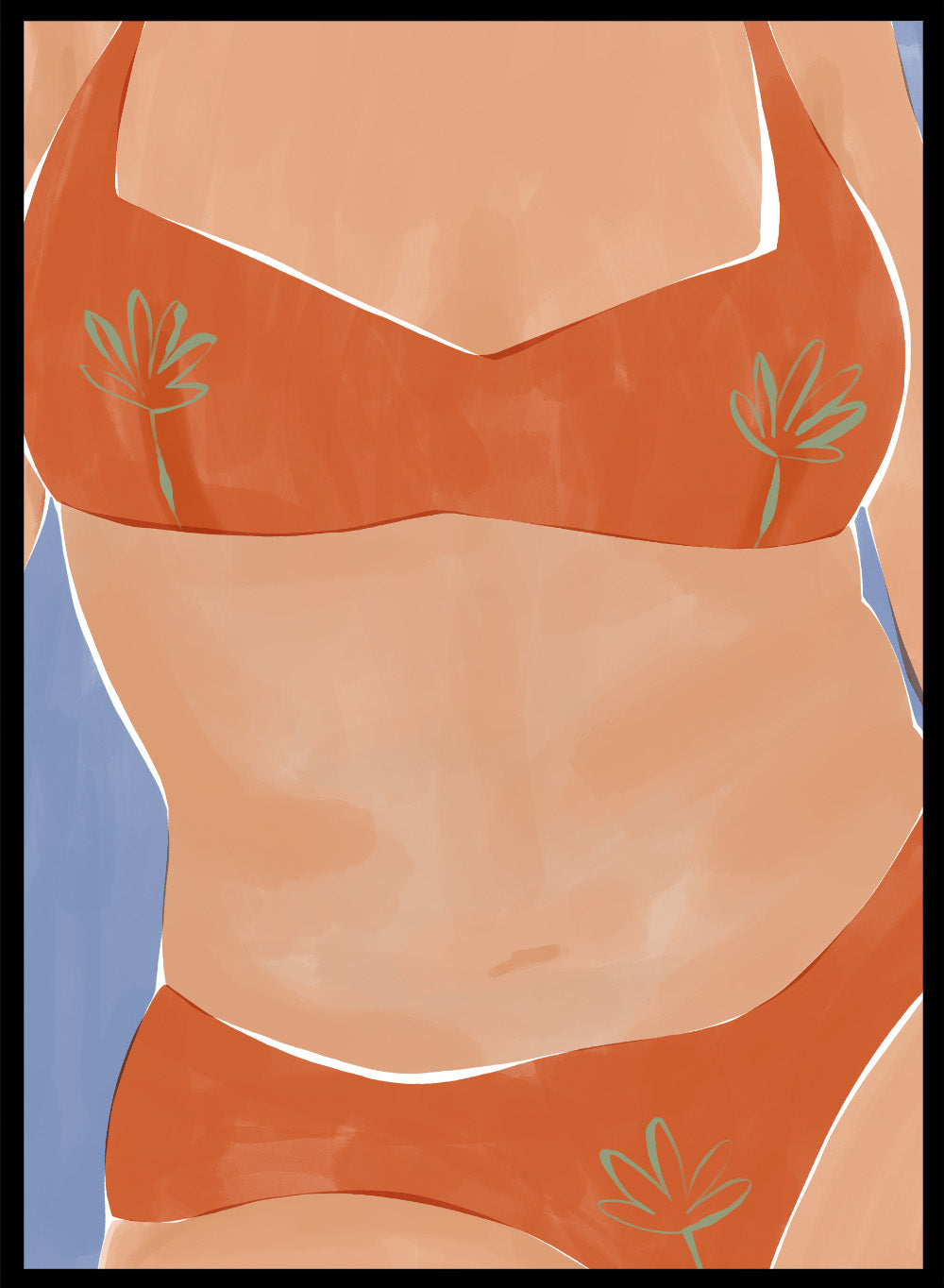 Bikini Babe by Ivy Green is a modern illustration art print featuring a confident bikini figure and warm summer tones. Premium fine art print with optional wood framing.
