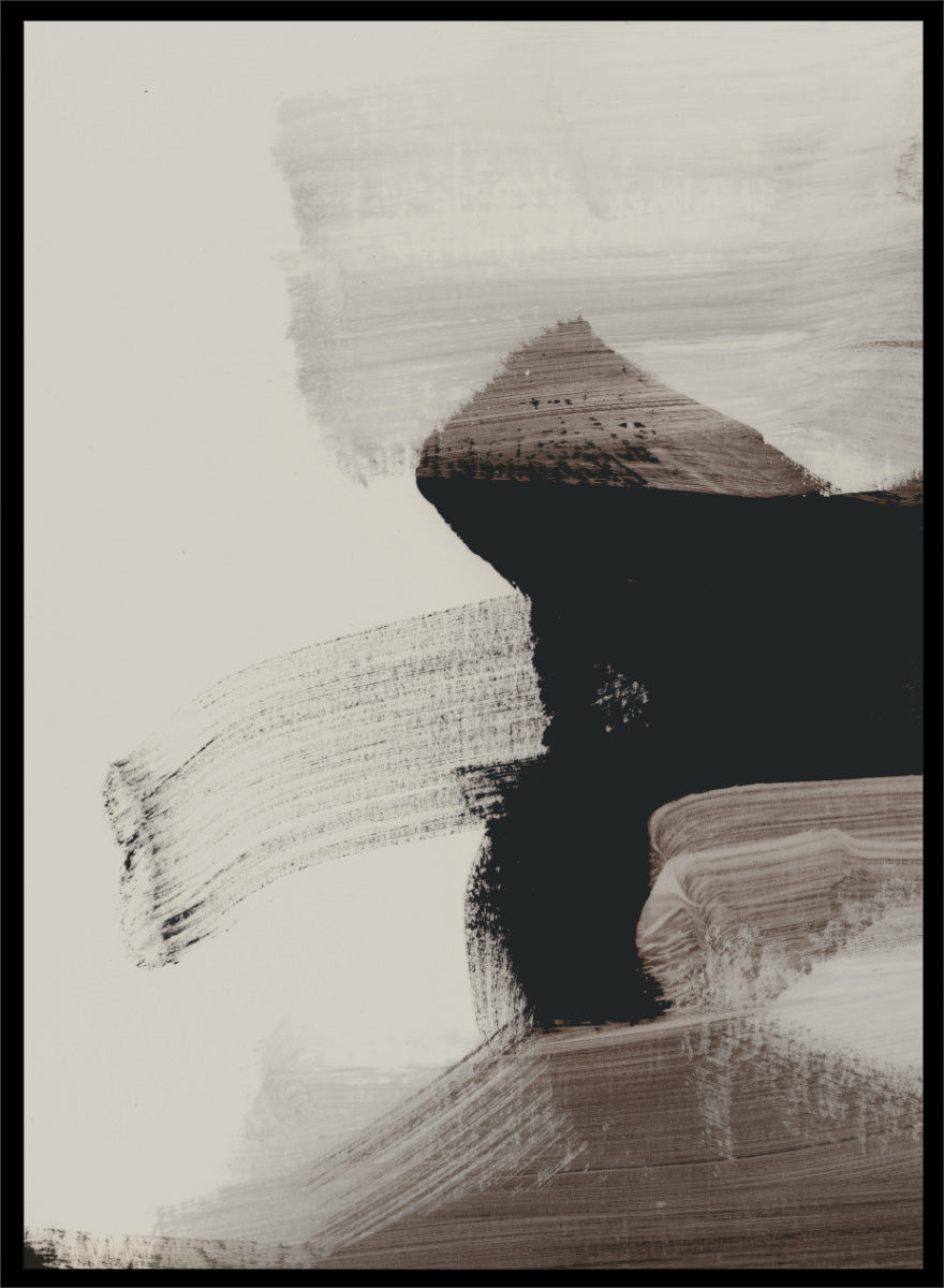 Shop Mellow No. 01 by Dan Hobday, a contemporary abstract art print featuring bold black forms, soft neutral brushwork, and layered earthy texture.