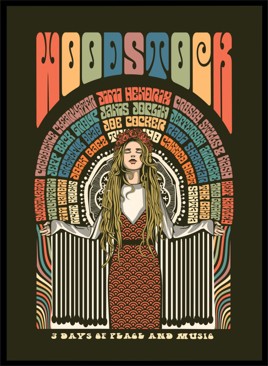 A framed psychedelic art poster featuring the word &