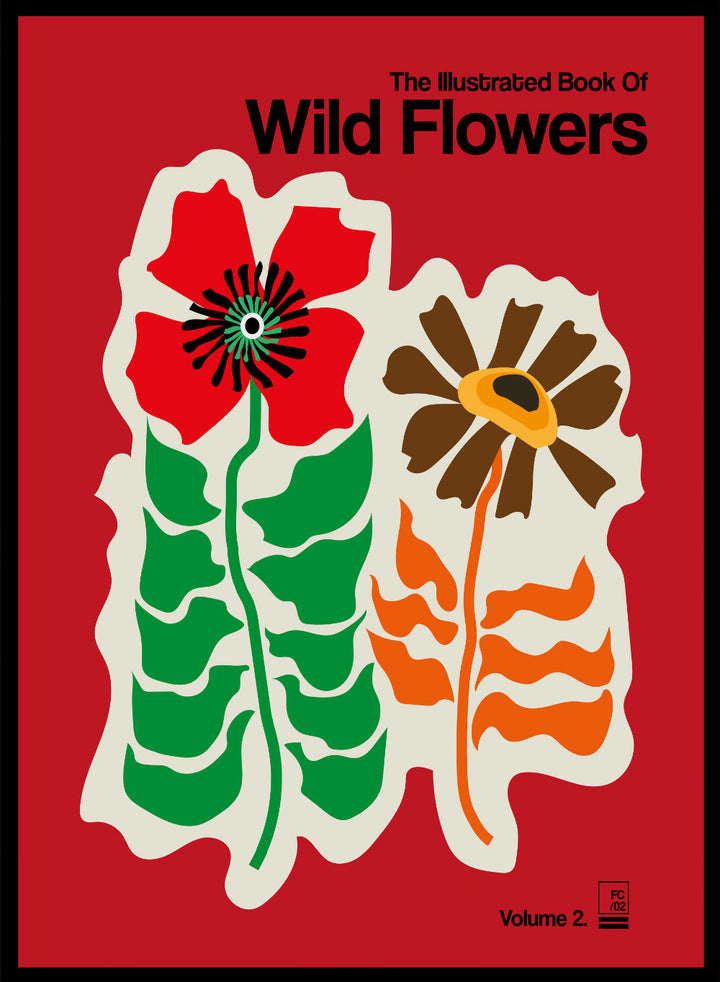 Art print of 'The Illustrated Book of Wild Flowers Volume 2' with two stylized flowers on a red background. The Illustrated Book Of Wild Flowers Vol. 2 Red by Frances Collett is a floral art print featuring two illustrated wild flowers on a bold red background. Officially licensed wall poster with optional framing.
