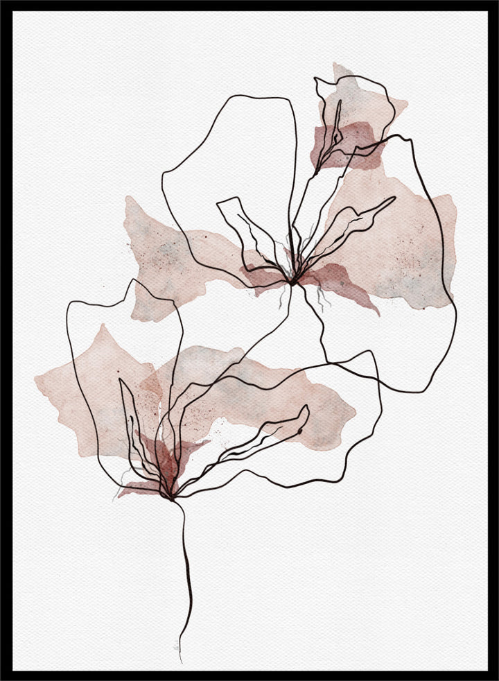 Shop Abstract Blush Botanicals by Ankie Kooi, a modern floral wall art print poster with abstract flowers, minimalist line art, blush pink, cream, and black.