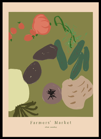 Farmers Market Vegetable Wall Art Print | Hand Drawn Contemporary Food Illustration, Modern Aesthetic Kitchen Poster, Organic Produce