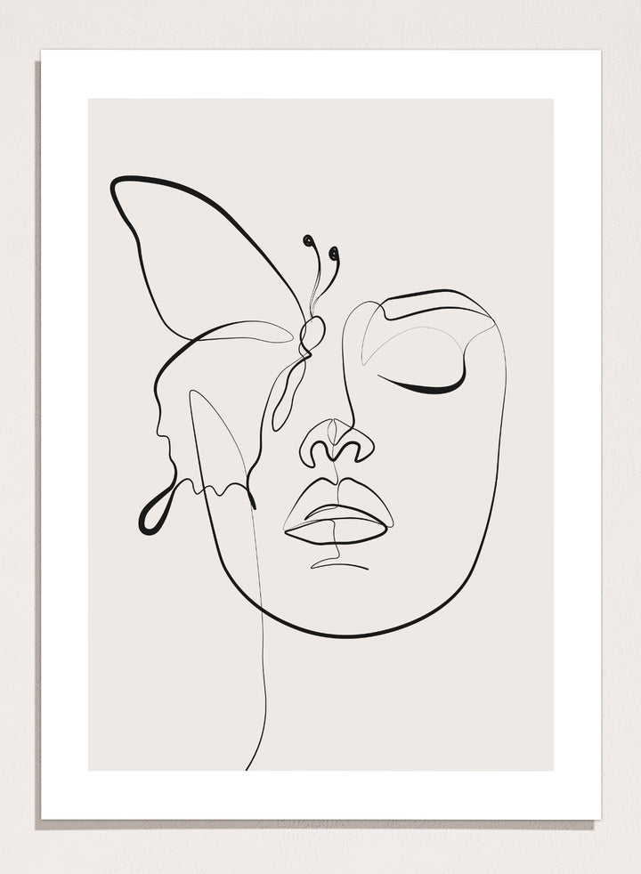 Head of Butterflies Line Art Print
