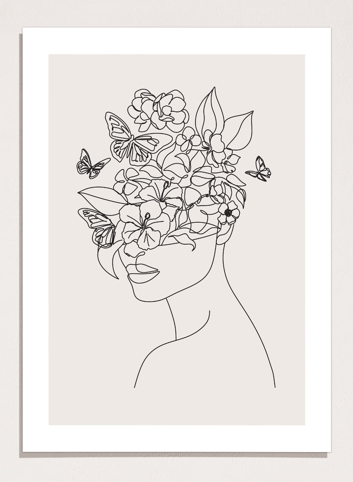 Head of Flowers Line Art Print