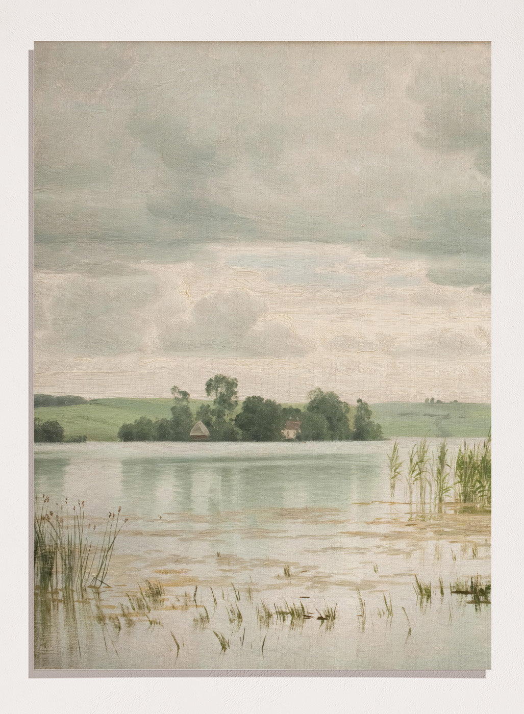 Featuring the original Vilhelm Groth's Artwork Esrom sø (Esrum Lake), this dark moody European vintage neutral autumn river lake landscape oil painting wall art print showcases a classic rustic moody antique style that is perfect for any boho or modern farmhouse space with muted or neutral fall colors. 